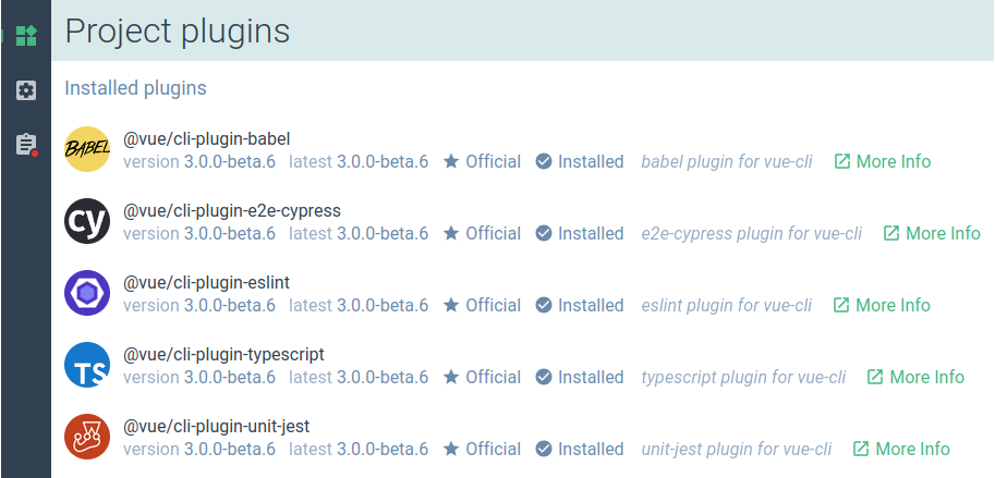 Vue CLI：UI 插件信息